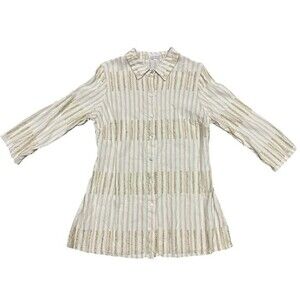 Cut Loose Linen Blend Ivory 3/4 Sleeve Casual Button Down Shirt Size Medium